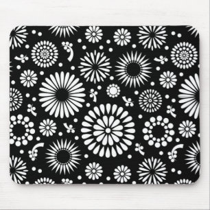 Boho Blume Schwarz-Weiß-Vektorblumenmuster Mousepad
