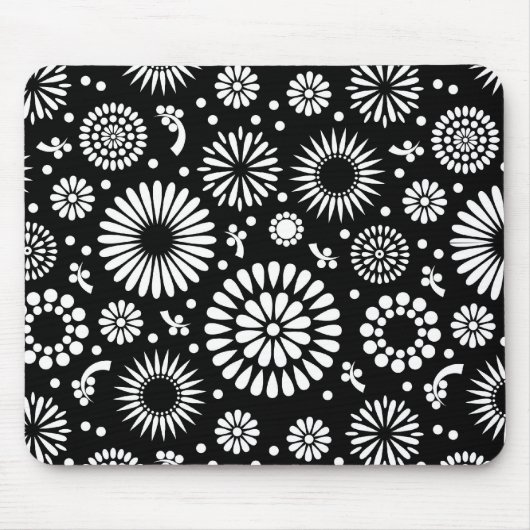 Boho Blume Schwarz-Weiß-Vektorblumenmuster Mousepad (Vorne)