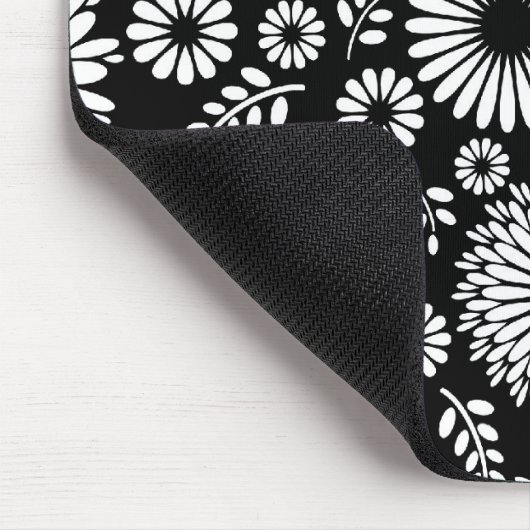 Boho Blume Schwarz-Weiß-Vektorblumenmuster Mousepad (Ecke)