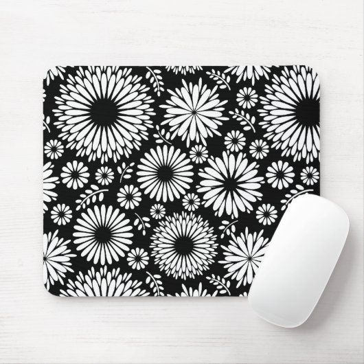 Boho Blume Schwarz-Weiß-Vektorblumenmuster Mousepad (Mit Mouse)