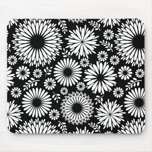 Boho Blume Schwarz-Weiß-Vektorblumenmuster Mousepad (Vorne)