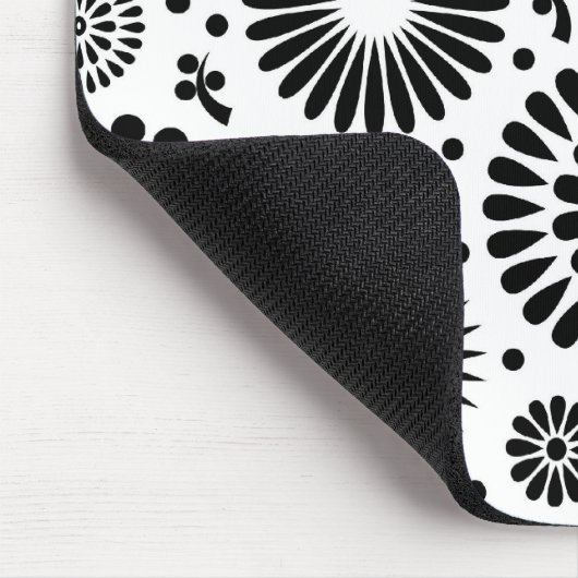 Boho Blume Schwarz-Weiß-Vektorblumenmuster Mousepad (Ecke)