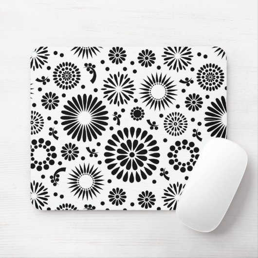 Boho Blume Schwarz-Weiß-Vektorblumenmuster Mousepad (Mit Mouse)