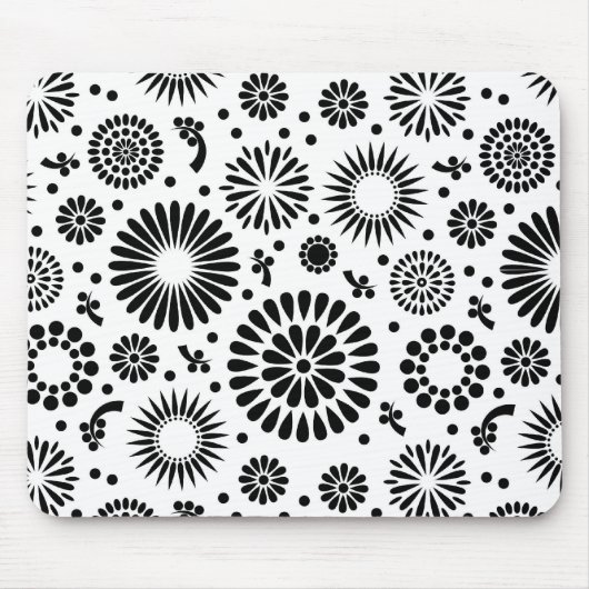 Boho Blume Schwarz-Weiß-Vektorblumenmuster Mousepad (Vorne)