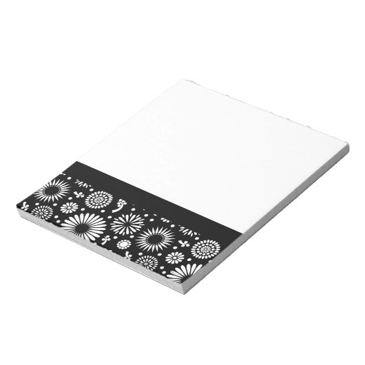 Boho Blume Schwarz-Weiß-Vektorblumenmuster Notizblock (Rotiert)
