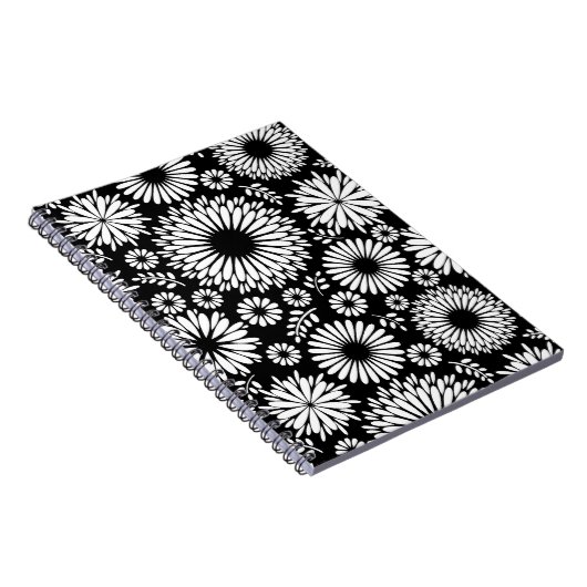 Boho Blume Schwarz-Weiß-Vektorblumenmuster Notizblock (Rechte Seite)