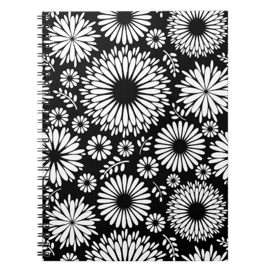 Boho Blume Schwarz-Weiß-Vektorblumenmuster Notizblock (Vorderseite)