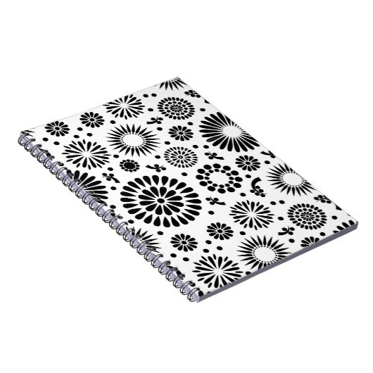 Boho Blume Schwarz-Weiß-Vektorblumenmuster Notizblock (Rechte Seite)