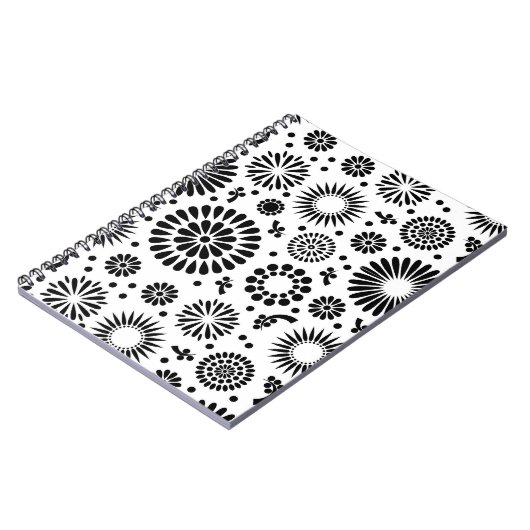 Boho Blume Schwarz-Weiß-Vektorblumenmuster Notizblock (Linke Seite)