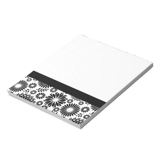 Boho Blume Schwarz-Weiß-Vektorblumenmuster Notizblock (Rotiert)