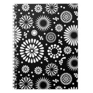 Boho Blume Schwarz-Weiß-Vektorblumenmuster Notizblock