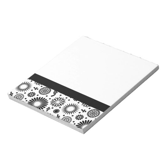 Boho Blume Schwarz-Weiß-Vektorblumenmuster Notizblock (Rotiert)