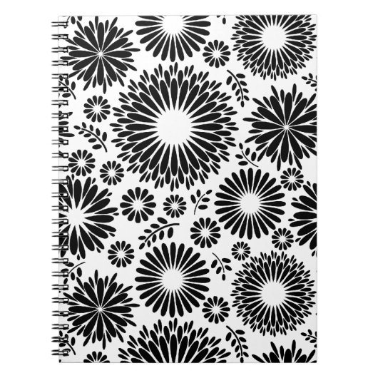 Boho Blume Schwarz-Weiß-Vektorblumenmuster Notizblock (Vorderseite)