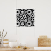 Boho Blume Schwarz-Weiß-Vektorblumenmuster Poster (Küche)