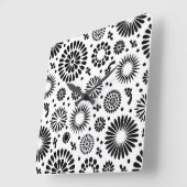 Boho Blume Schwarz-Weiß-Vektorblumenmuster Quadratische Wanduhr (Winkel)