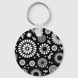 Boho Blume Schwarz-Weiß-Vektorblumenmuster Schlüsselanhänger