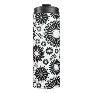 Boho Blume Schwarz-Weiß-Vektorblumenmuster Thermosbecher