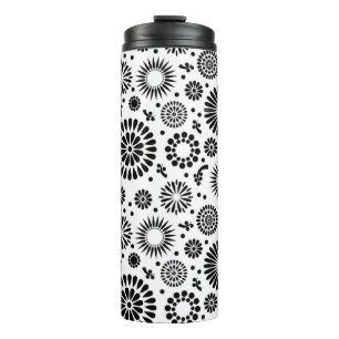 Boho Blume Schwarz-Weiß-Vektorblumenmuster Thermosbecher