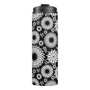 Boho Blume Schwarz-Weiß-Vektorblumenmuster Thermosbecher