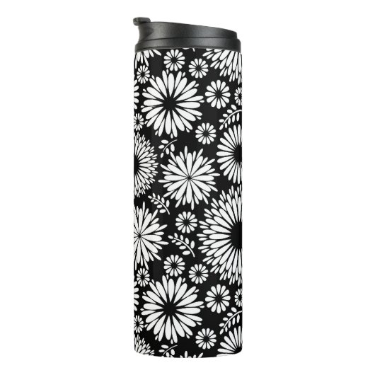 Boho Blume Schwarz-Weiß-Vektorblumenmuster Thermosbecher (Nach rechts gedreht)