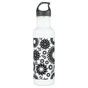 Boho Blume Schwarz-Weiß-Vektorblumenmuster Trinkflasche