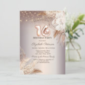 Boho Blume, String Lights Glitzer 16. Einladung (Stehend Vorderseite)