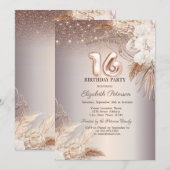 Boho Blume, String Lights Glitzer 16. Einladung (Vorne/Hinten)