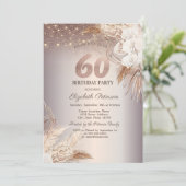 Boho Blume, String Lights Glitzer 60. Geburtstag Einladung (Stehend Vorderseite)
