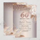 Boho Blume, String Lights Glitzer 60. Geburtstag Einladung (Vorne/Hinten)