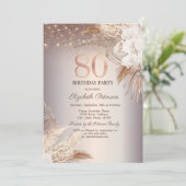 Boho Blume, String Lights Glitzer 80. Geburtstag Einladung (Stehend Vorderseite)