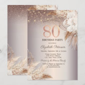 Boho Blume, String Lights Glitzer 80. Geburtstag Einladung (Vorne/Hinten)