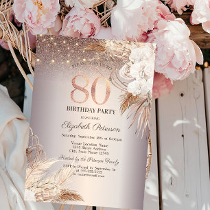 Boho Blume, String Lights Glitzer 80. Geburtstag Einladung