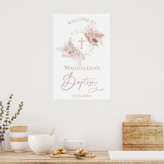 Boho Blume Taufe Begrüßungszeichen Poster (Küche)