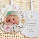 Boho Blume Taufe danke Ornament Karte<br><div class="desc">Taufe danke Papierschmuck</div>
