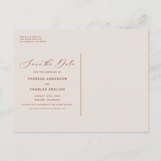 Boho Blume Terracotta Arch Save the Date Ankündigungspostkarte (Rückseite)