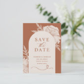 Boho Blume Terracotta Arch Save the Date Ankündigungspostkarte (Stehend Vorderseite)