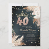 Boho Blume Tiara Diamonds Green 40. Einladung (Vorderseite)
