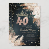 Boho Blume Tiara Diamonds Green 40. Einladung (Vorne/Hinten)