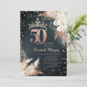 Boho Blume Tiara Diamonds Green 50. Einladung (Stehend Vorderseite)