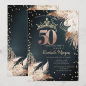 Boho Blume Tiara Diamonds Green 50. Einladung (Vorne/Hinten)