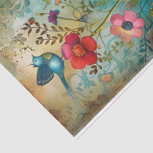 BOHO-BLUME UND BIRD DECOUPAY SEIDENPAPIER (Ausschnitt)