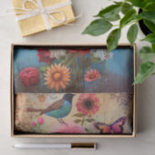 BOHO-BLUME UND BIRD DECOUPAY SEIDENPAPIER (Geschenk)