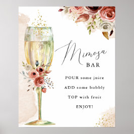 Boho Blume und Champagne Glass Mimosa Bar Sign Poster