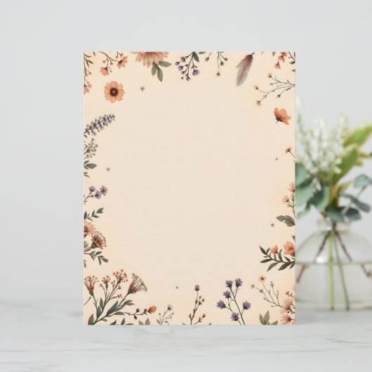 Boho Blume und Feather Briefbogen (Stehend Vorderseite)