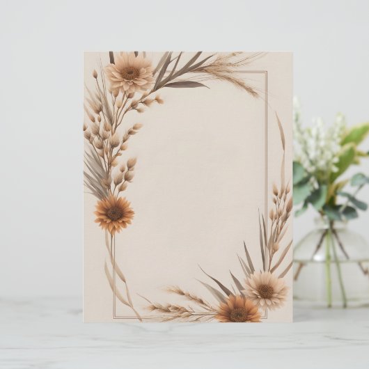 Boho Blume und Grassteme Briefbogen (Stehend Vorderseite)