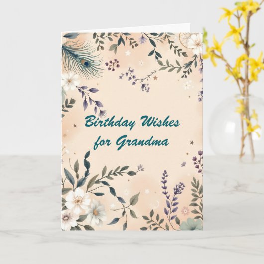 Boho Blume und Peacock Feather Grandma Birthday Karte (Gelbe Blume)