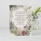 BOHO-Blume und Zweigstellen Hochzeit Einladung (Stehend Vorderseite)