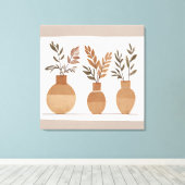 Boho Blume Vase Leaf Botanischer Kunststil Moderne Leinwanddruck (Insitu (Holzboden))