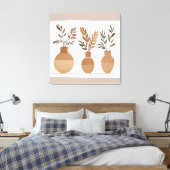 Boho Blume Vase Leaf Botanischer Kunststil Moderne Leinwanddruck (Insitu (Schlafzimmer))