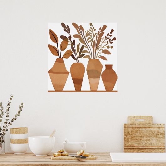 Boho Blume Vase Leaf Botanischer Kunststil Moderne Poster (Küche)